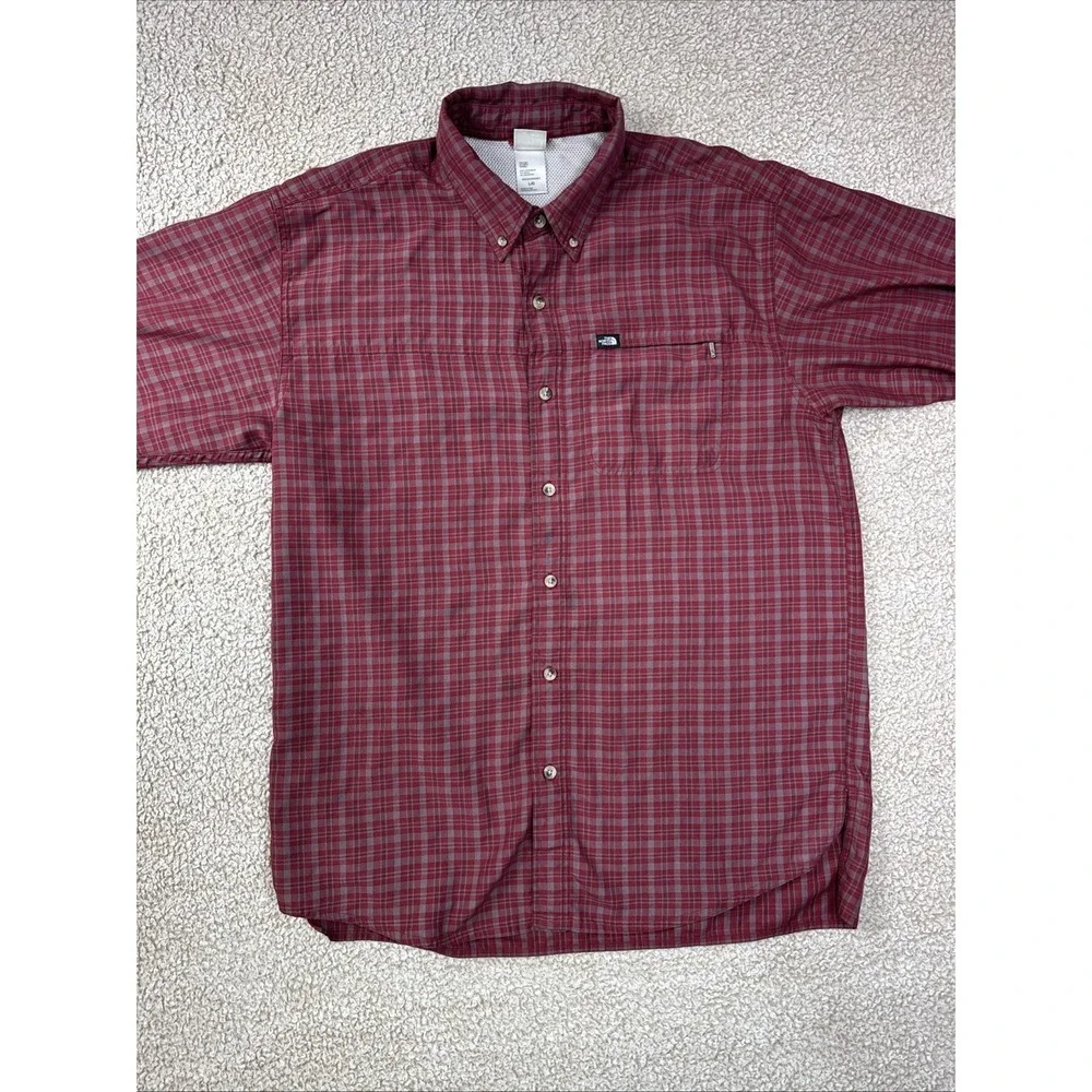 The North Face Red Plaid Shirt Mesh Lined Fishing Hiking Outdoors Button Down L